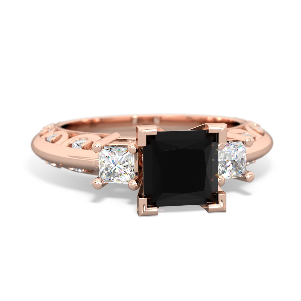 Onyx Art Deco Diamond Engagement 6Mm Princess 14K Rose Gold ring R2001