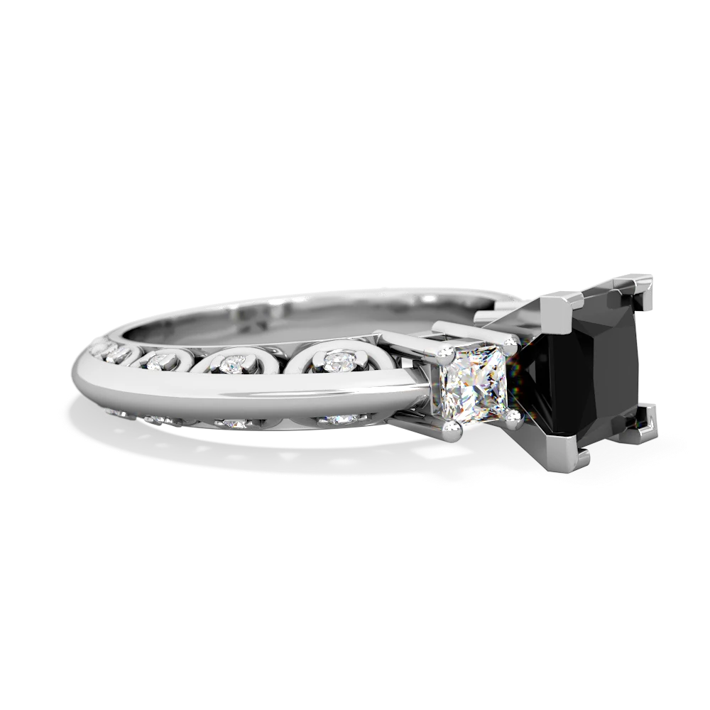 Onyx Art Deco Diamond Engagement 6Mm Princess 14K White Gold ring R2001