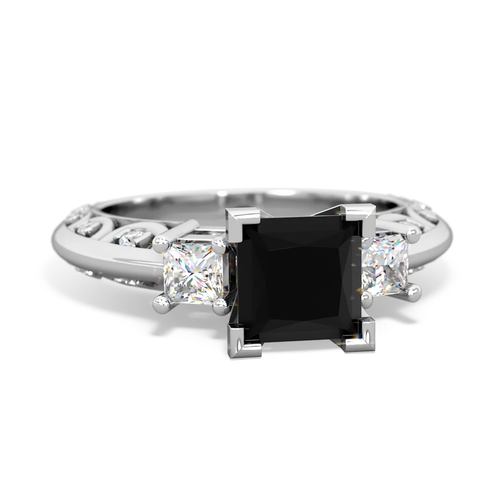 Onyx Art Deco Diamond Engagement 6Mm Princess 14K White Gold ring R2001