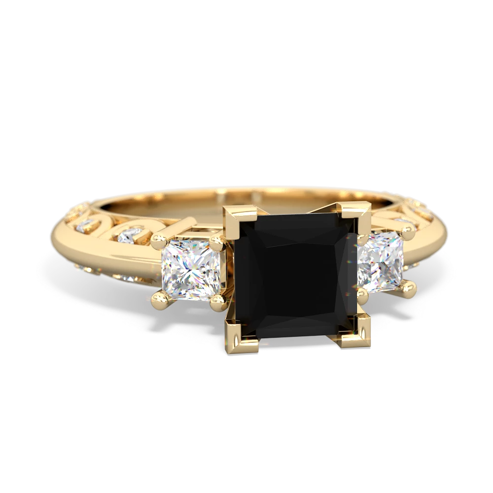 Onyx Art Deco Diamond Engagement 6Mm Princess 14K Yellow Gold ring R2001