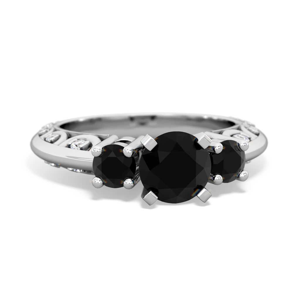 Onyx Art Deco Eternal Embrace Engagement 14K White Gold ring C2003