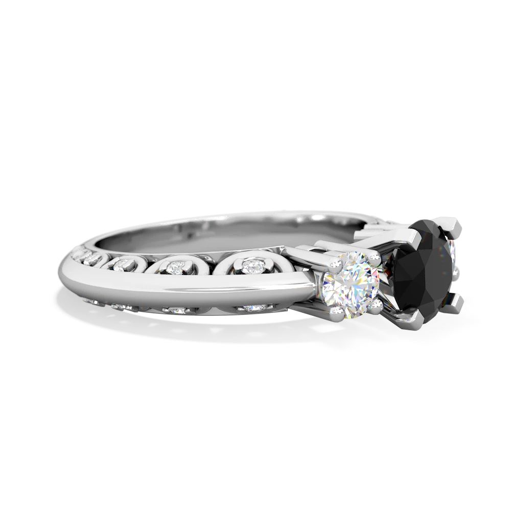 Onyx Art Deco Diamond 6Mm Round Engagment 14K White Gold ring R2003