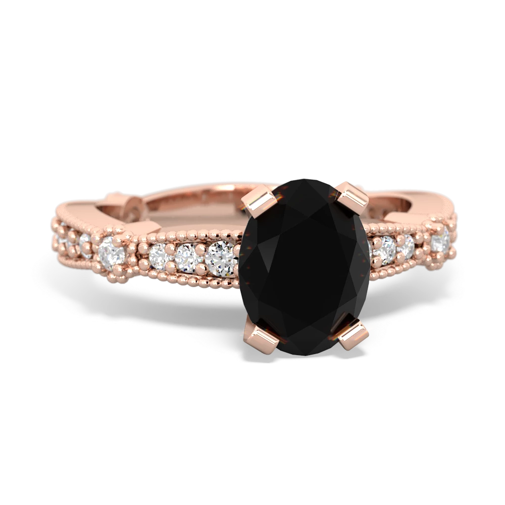 Onyx Sparkling Tiara 8X6 Oval 14K Rose Gold ring R26298VL