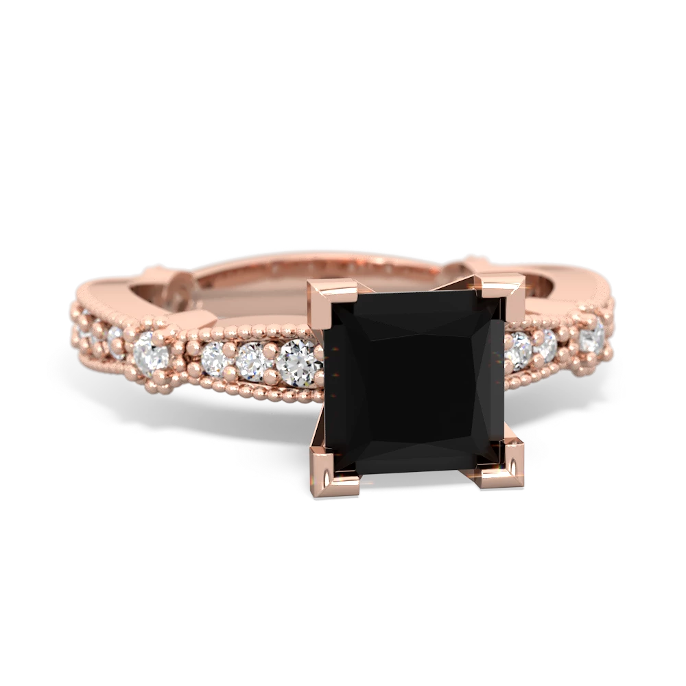 Onyx Sparkling Tiara 6Mm Princess 14K Rose Gold ring R26296SQ