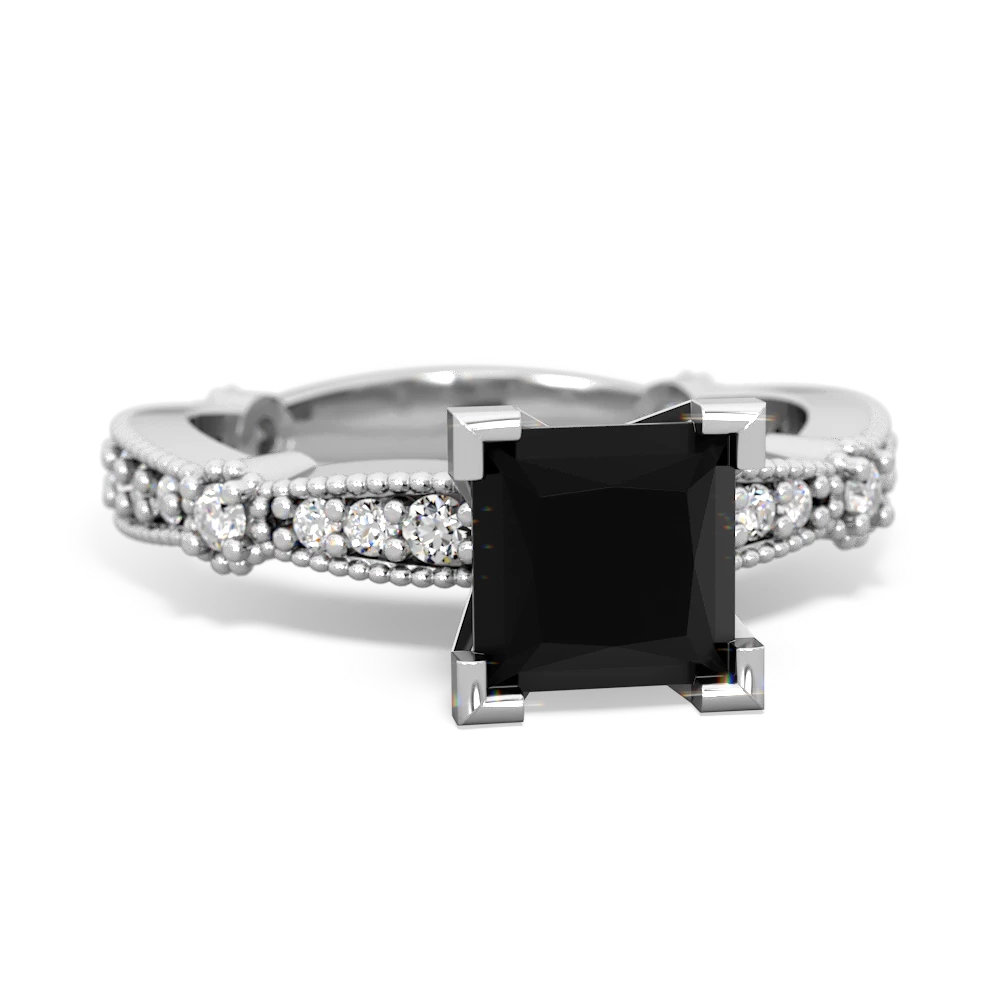 Onyx Sparkling Tiara 6Mm Princess 14K White Gold ring R26296SQ