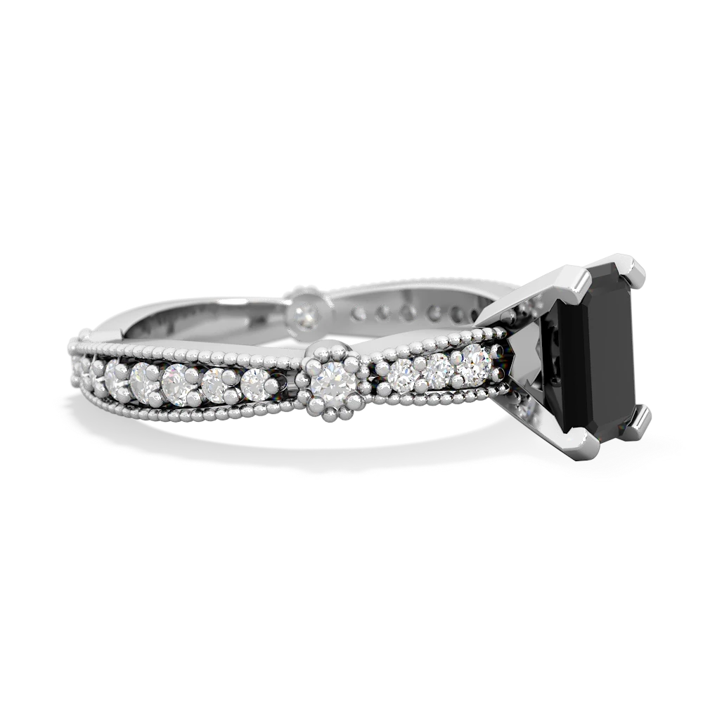 Onyx Sparkling Tiara 7X5mm Emerald-Cut 14K White Gold ring R26297EM