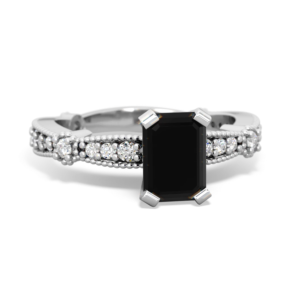 Onyx Sparkling Tiara 7X5mm Emerald-Cut 14K White Gold ring R26297EM