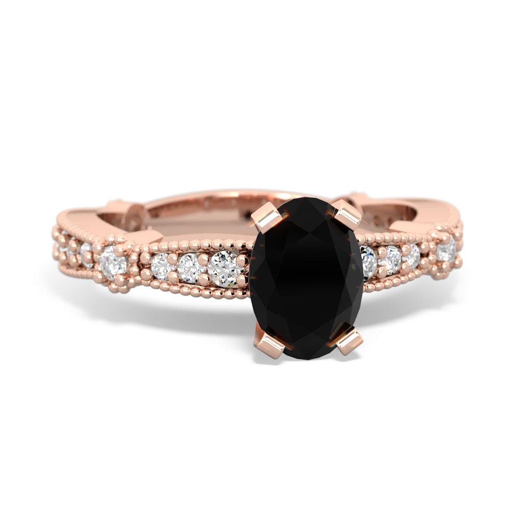 Onyx Sparkling Tiara 7X5mm Oval 14K Rose Gold ring R26297VL