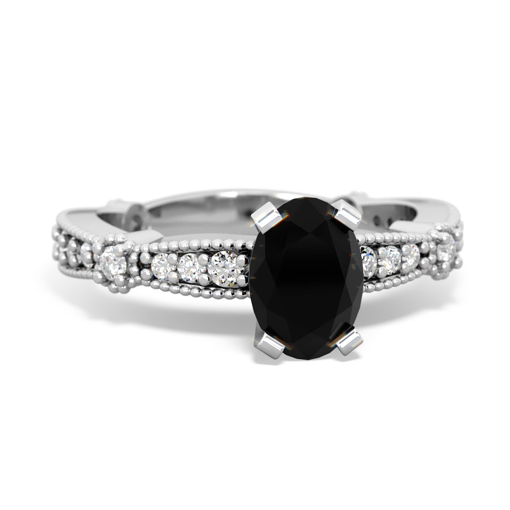 Onyx Sparkling Tiara 7X5mm Oval 14K White Gold ring R26297VL