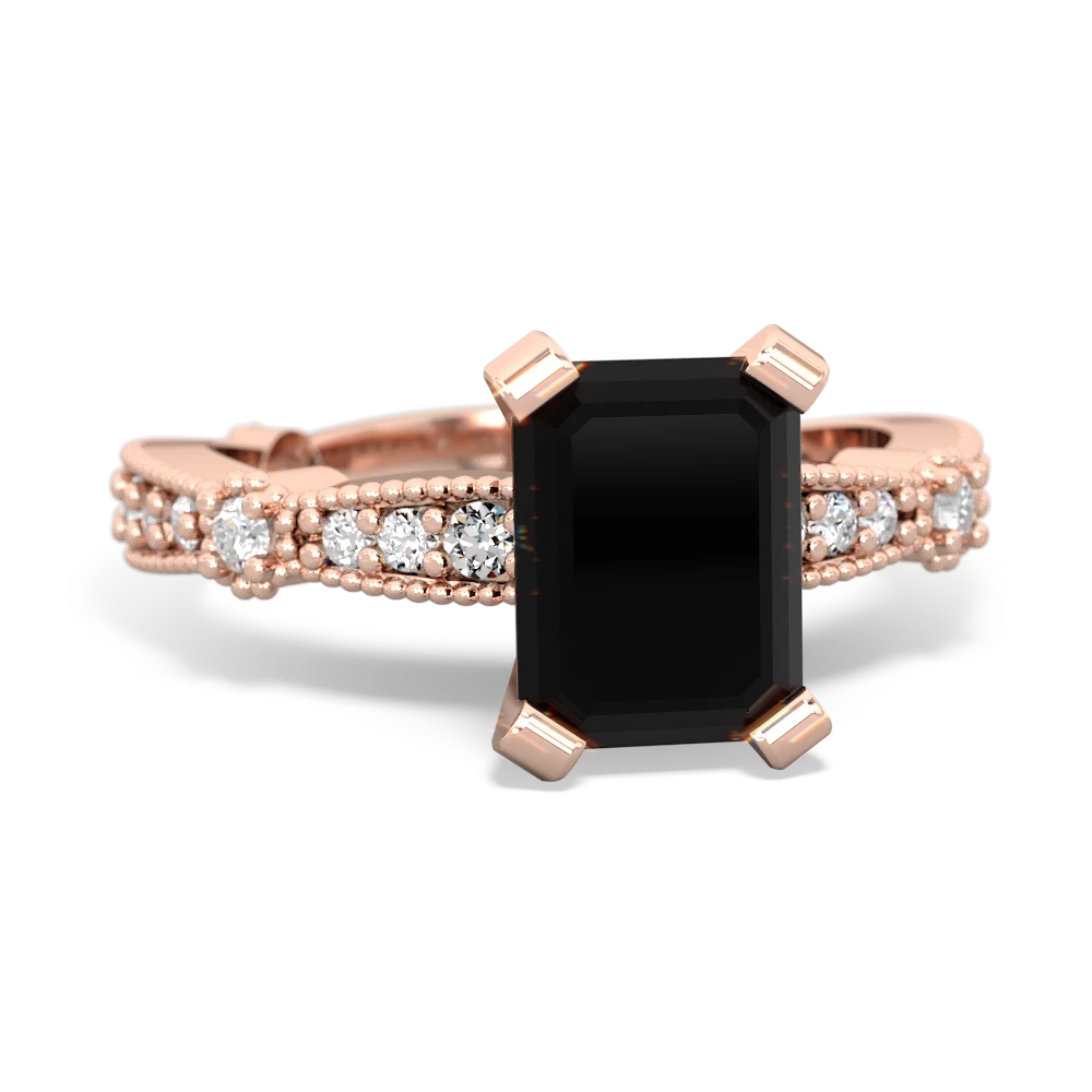 Onyx Sparkling Tiara 8X6 Emerald-Cut 14K Rose Gold ring R26298EM