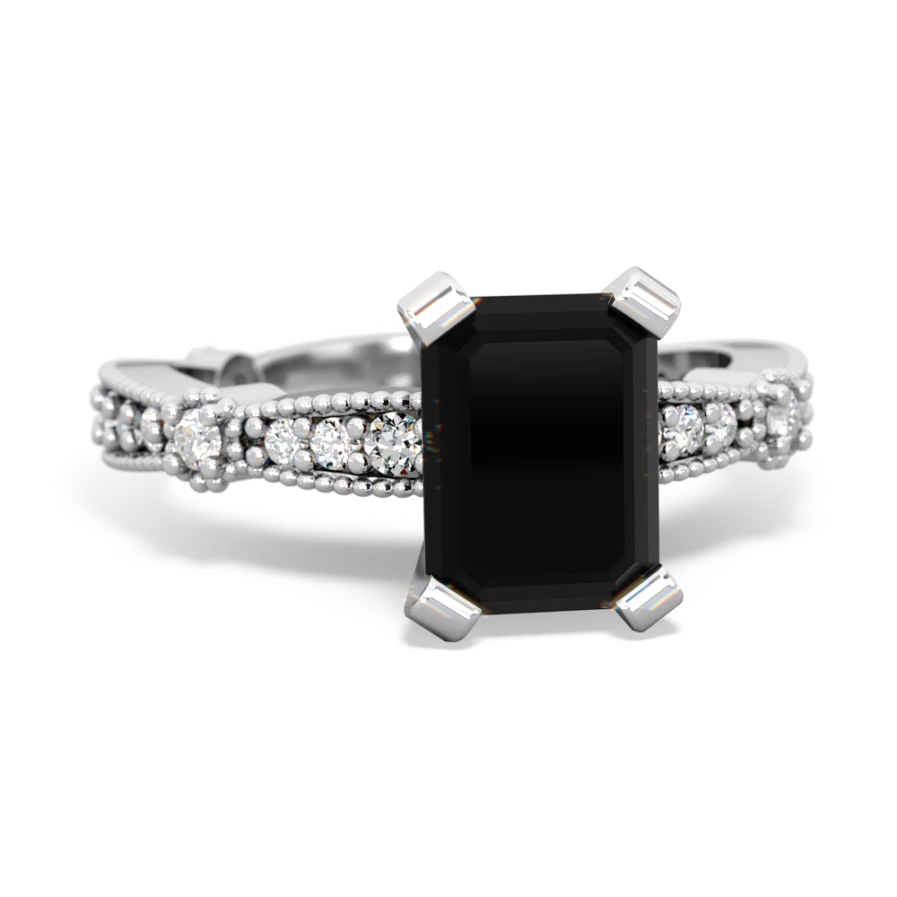 Onyx Sparkling Tiara 8X6 Emerald-Cut 14K White Gold ring R26298EM