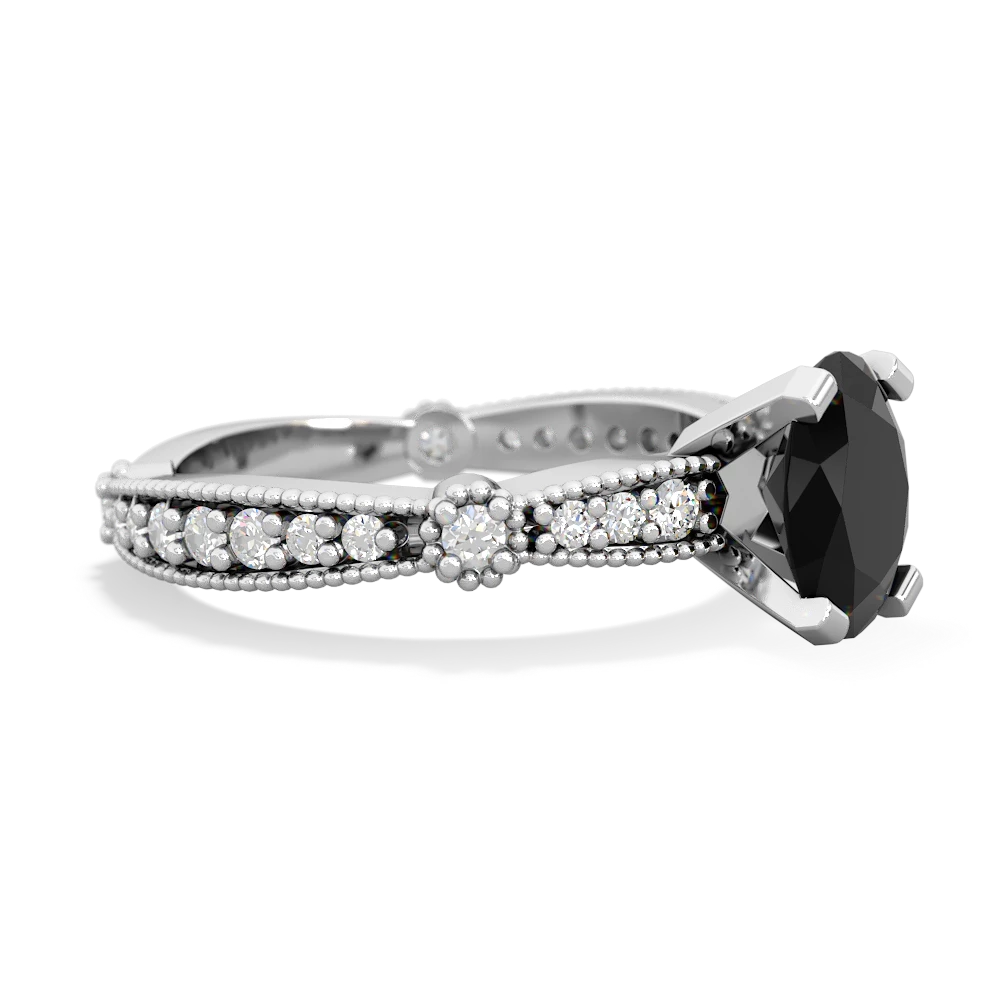 Onyx Sparkling Tiara 8X6 Oval 14K White Gold ring R26298VL