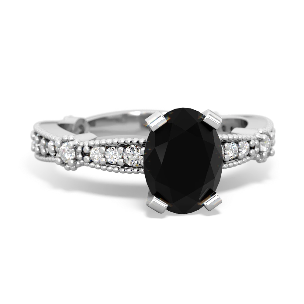 Onyx Sparkling Tiara 8X6 Oval 14K White Gold ring R26298VL