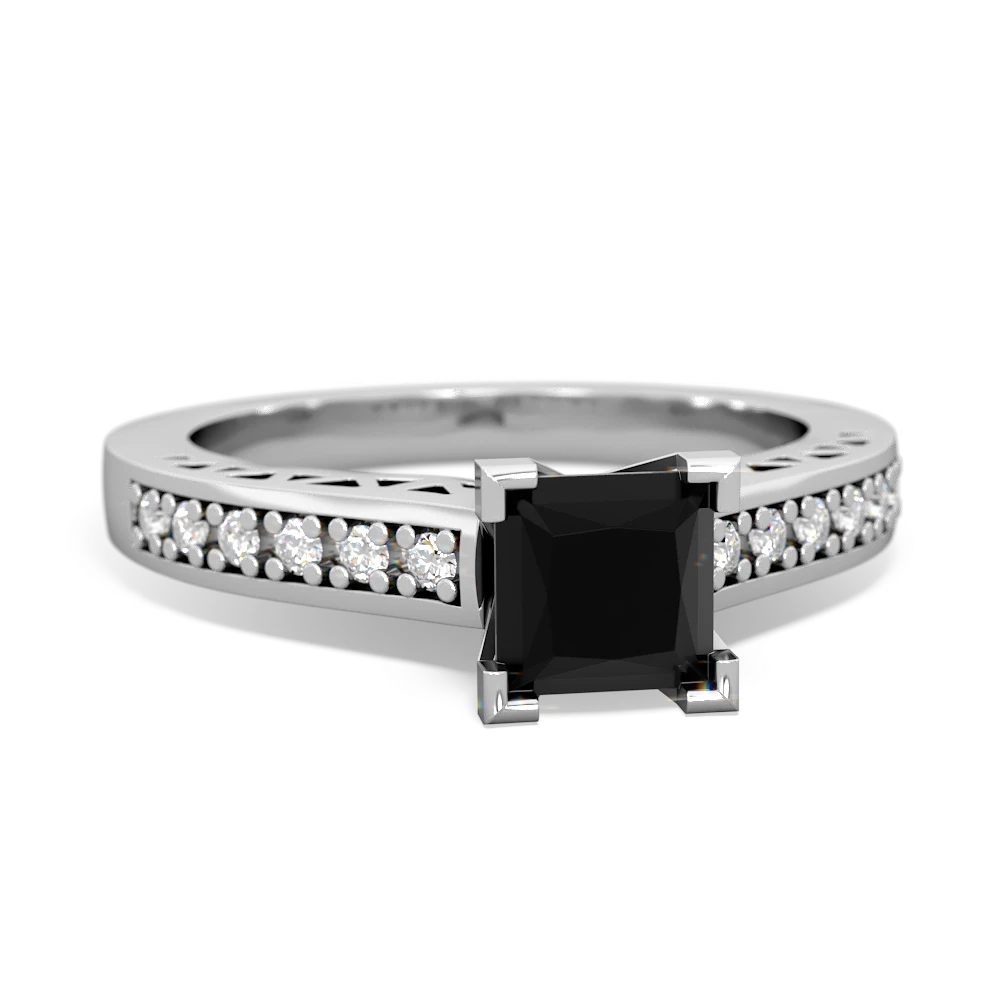 Onyx Art Deco Engagement 5Mm Square 14K White Gold ring R26355SQ