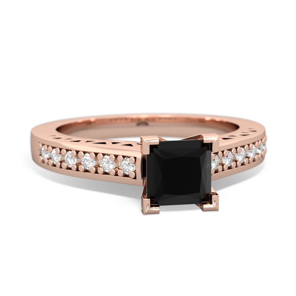 Onyx Art Deco Engagement 5Mm Square 14K Rose Gold ring R26355SQ