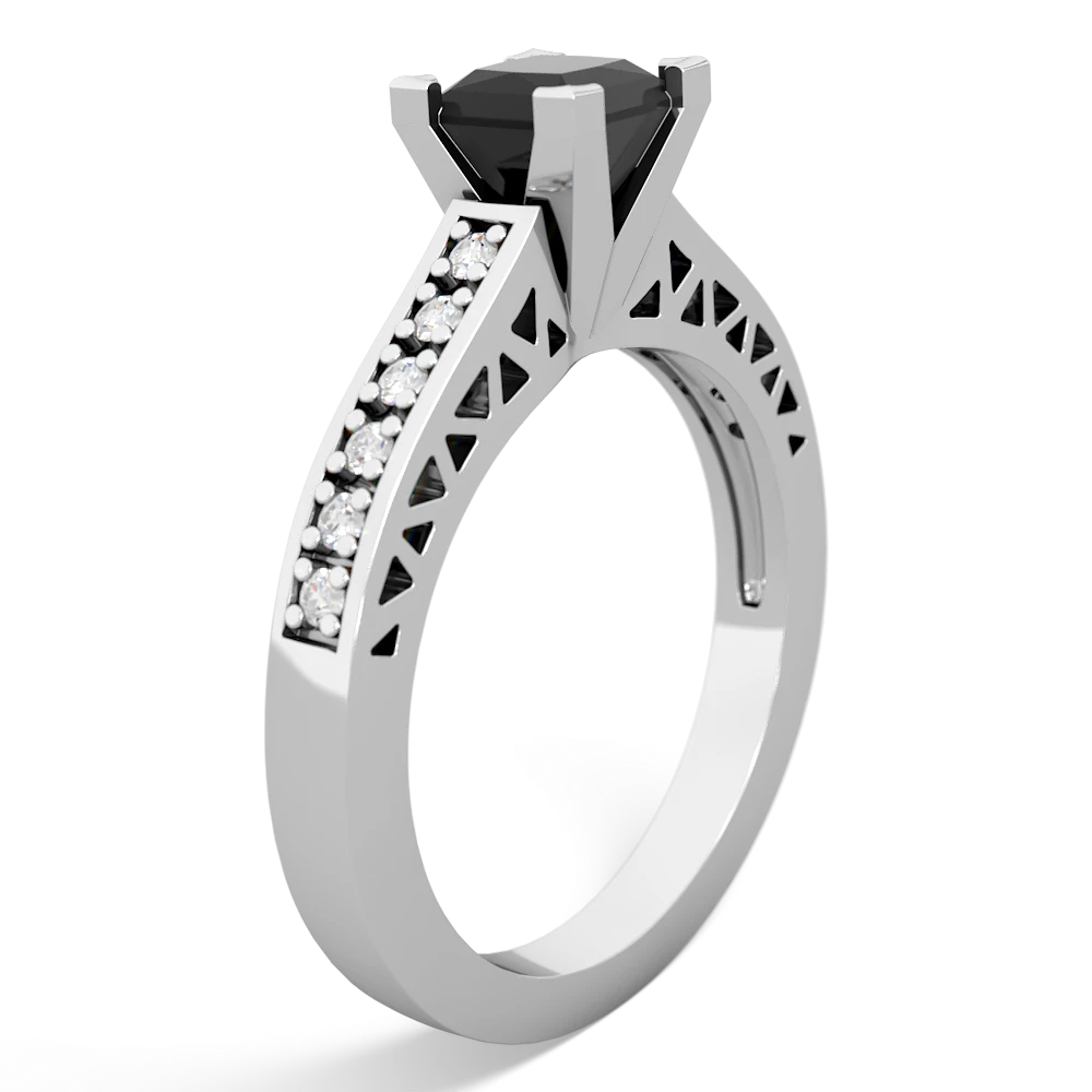 Onyx Art Deco Engagement 5Mm Square 14K White Gold ring R26355SQ