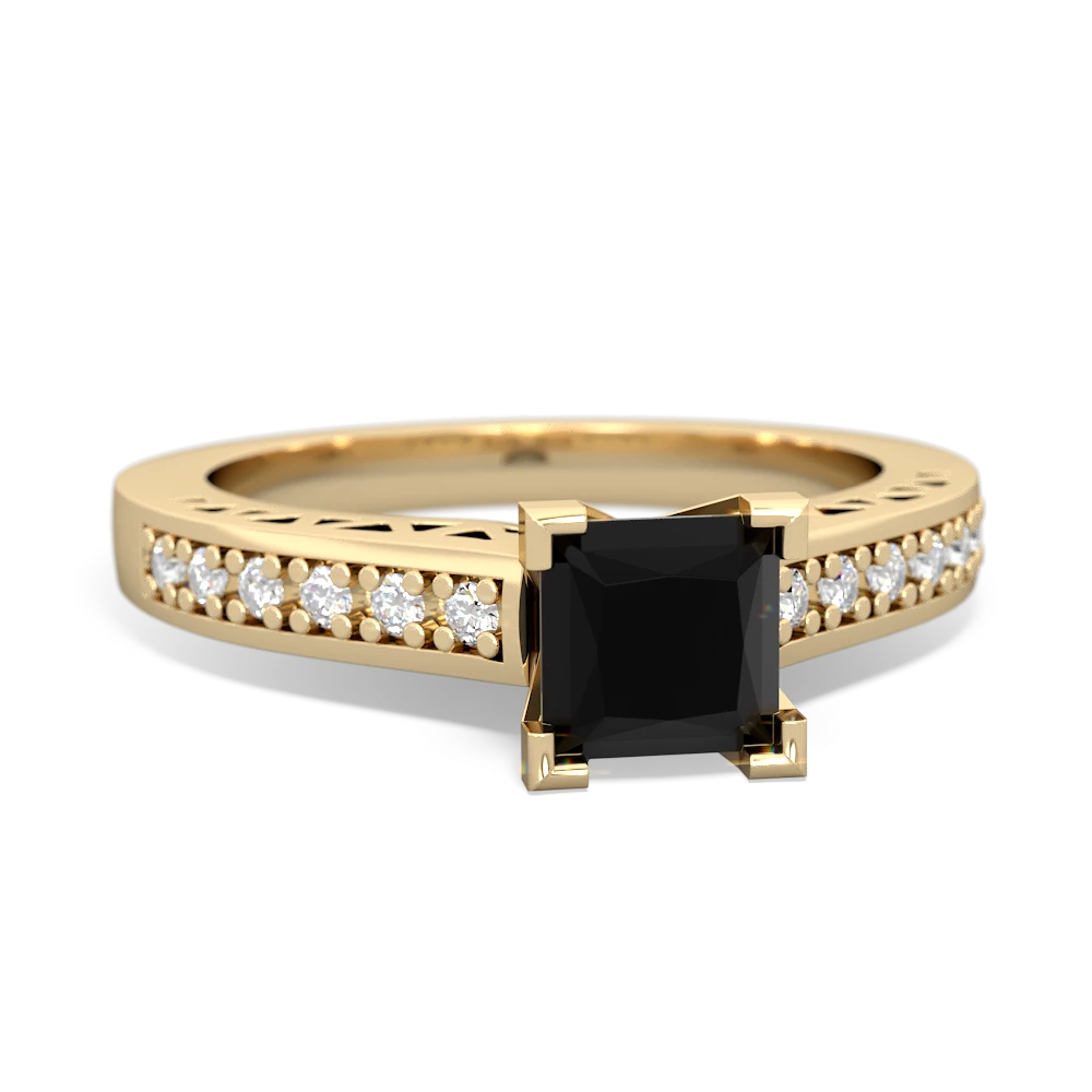 Onyx Art Deco Engagement 5Mm Square 14K Yellow Gold ring R26355SQ
