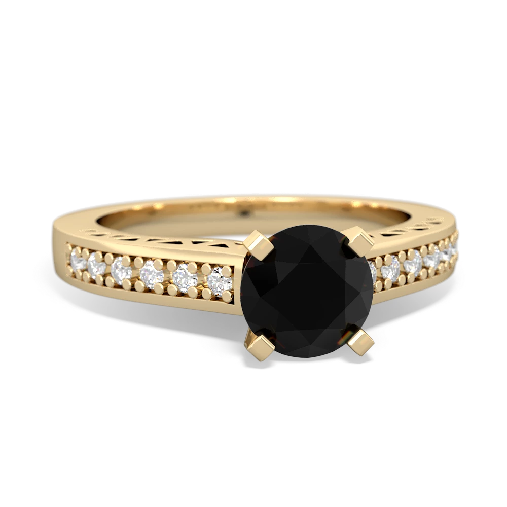 Onyx Art Deco Engagement 6Mm Round 14K Yellow Gold ring R26356RD