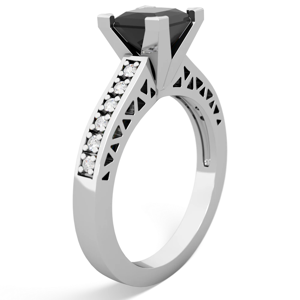 Onyx Art Deco Engagement 6Mm Princess 14K White Gold ring R26356SQ