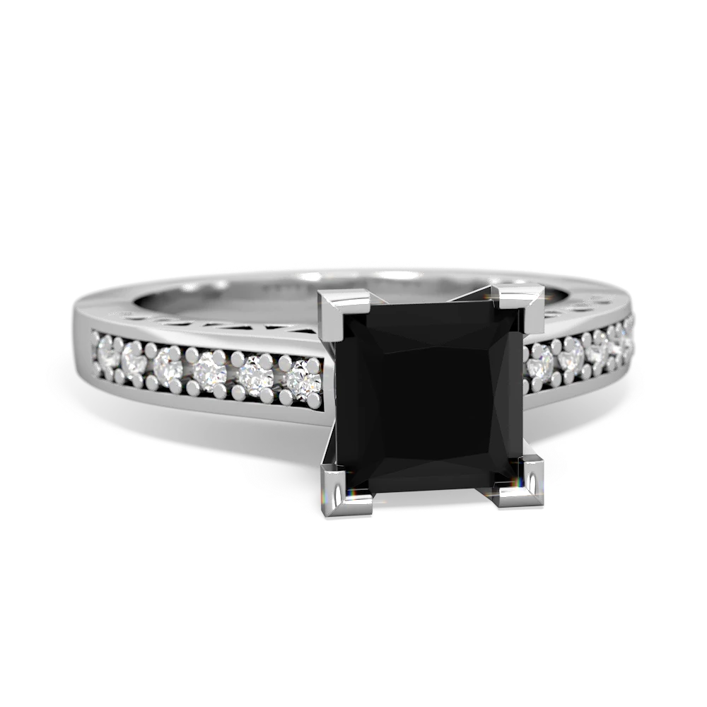 Onyx Art Deco Engagement 6Mm Princess 14K White Gold ring R26356SQ