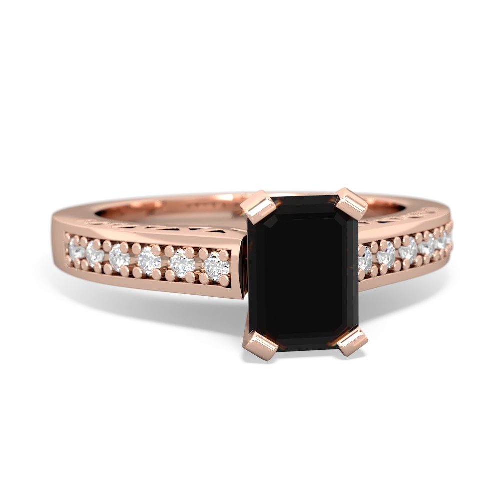 Onyx Art Deco Engagement 7X5mm Emerald-Cut 14K Rose Gold ring R26357EM