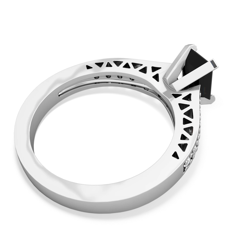 Onyx Art Deco Engagement 7X5mm Emerald-Cut 14K White Gold ring R26357EM