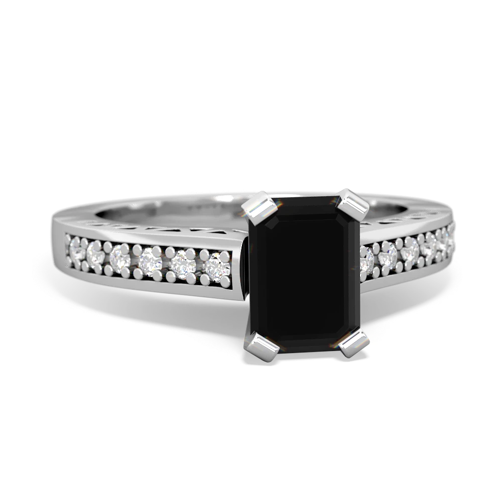 Onyx Art Deco Engagement 7X5mm Emerald-Cut 14K White Gold ring R26357EM