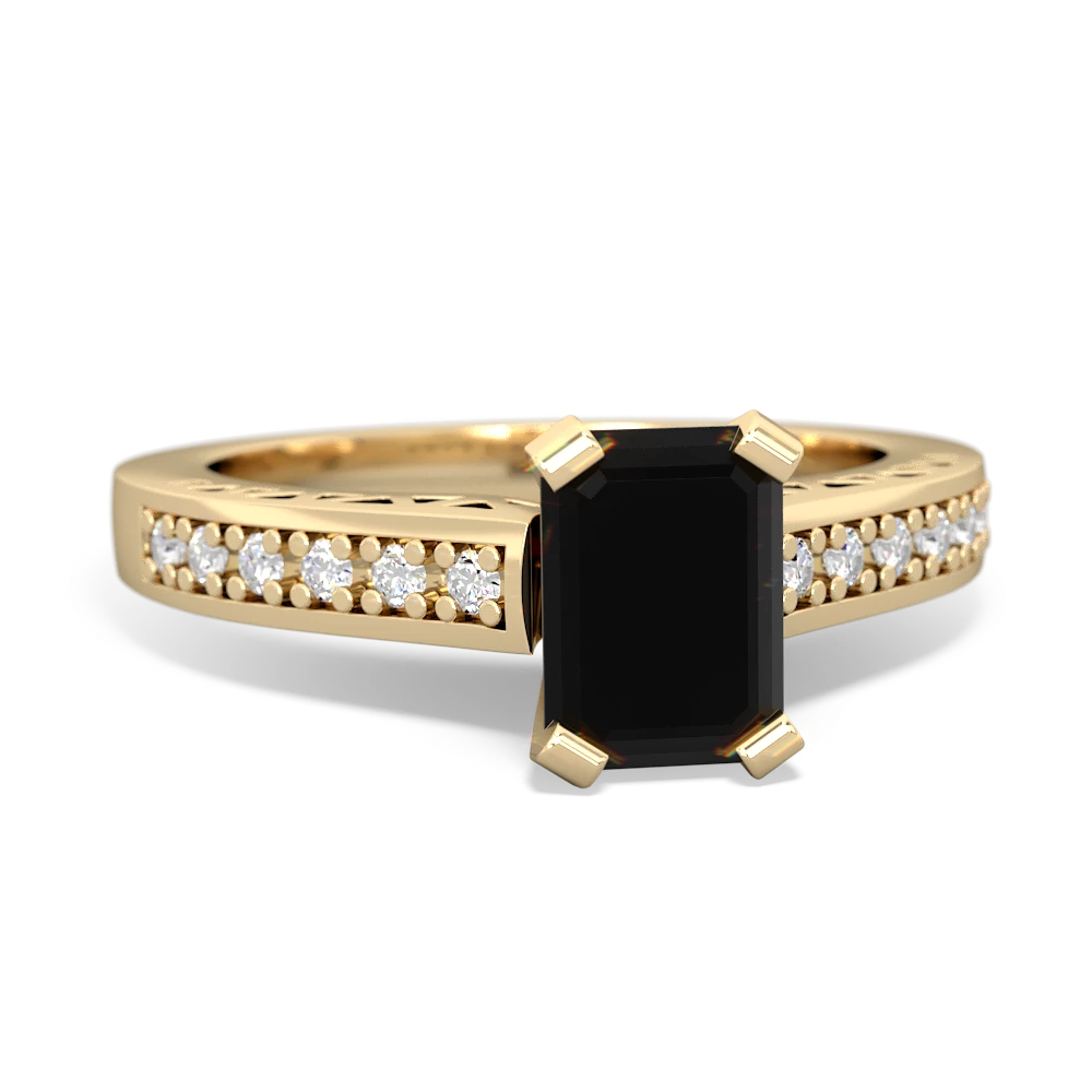 Onyx Art Deco Engagement 7X5mm Emerald-Cut 14K Yellow Gold ring R26357EM