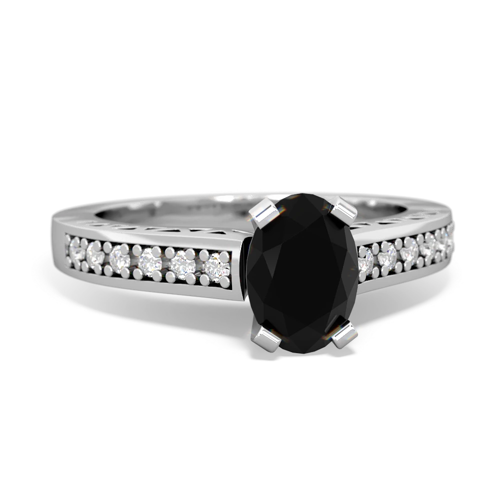 Onyx Art Deco Engagement 7X5mm Oval 14K White Gold ring R26357VL