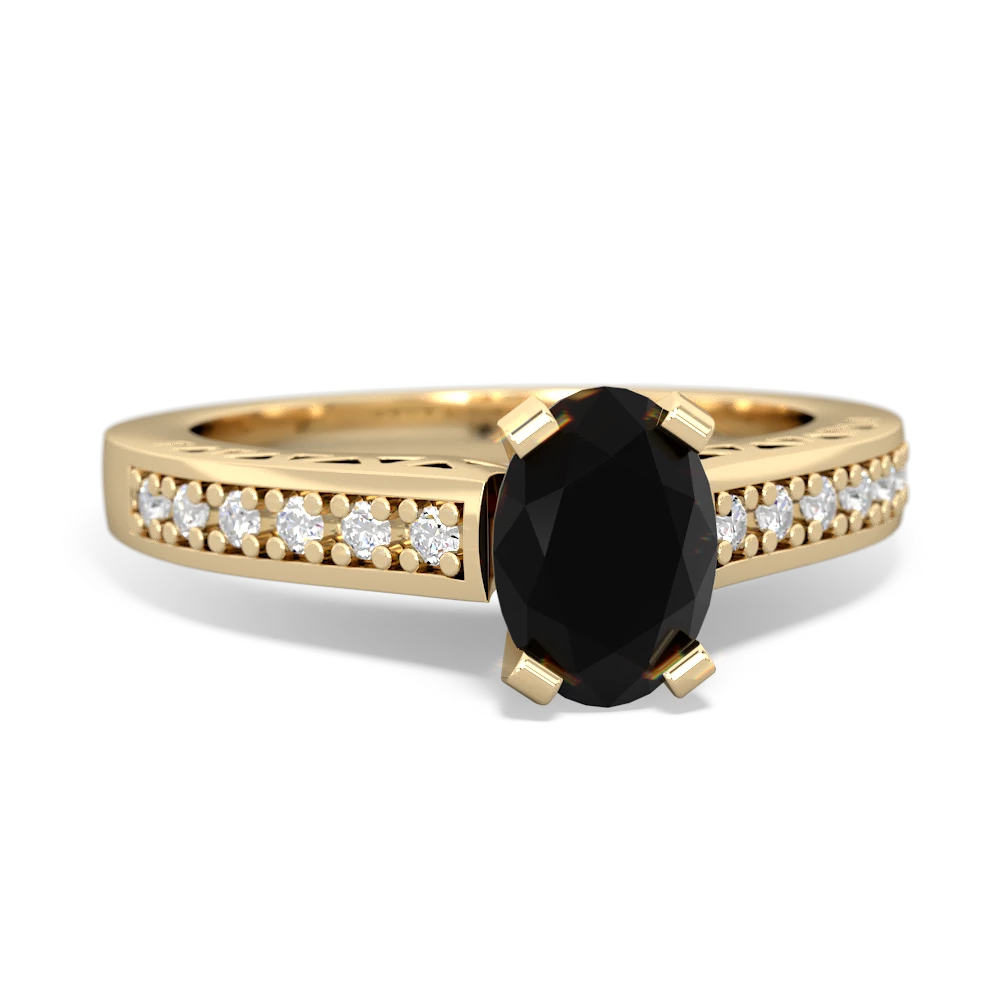 Onyx Art Deco Engagement 7X5mm Oval 14K Yellow Gold ring R26357VL