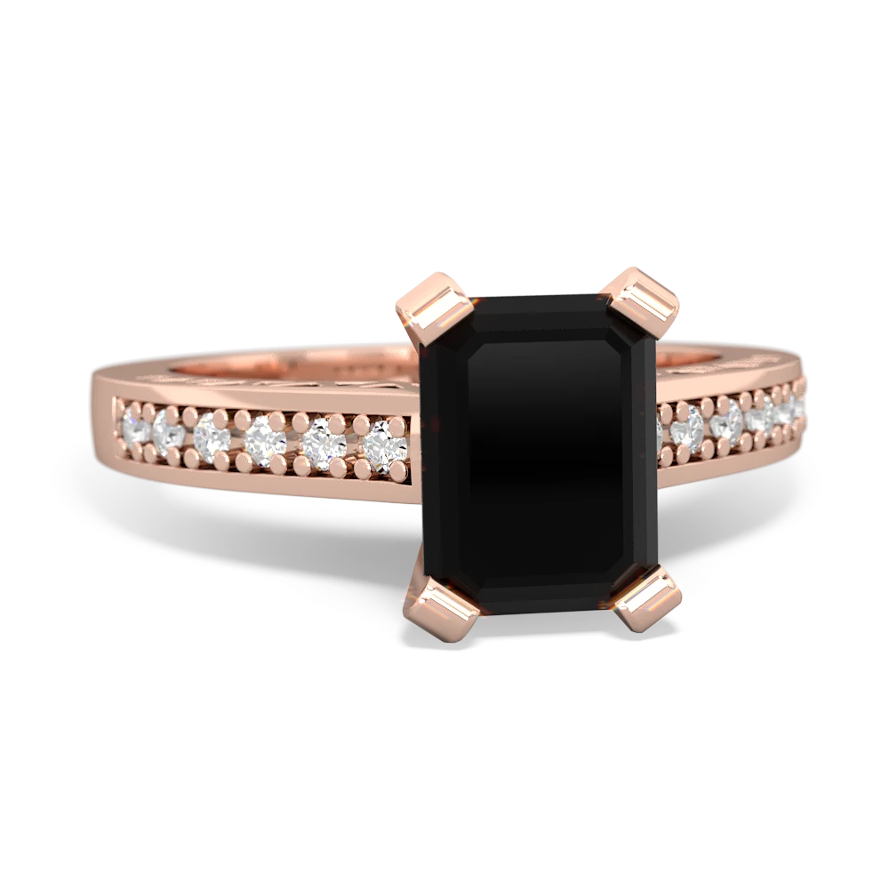 Onyx Art Deco Engagement 8X6mm Emerald-Cut 14K Rose Gold ring R26358EM