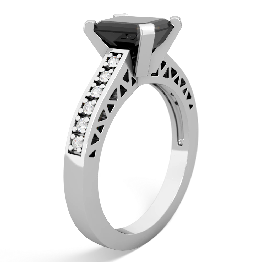 Onyx Art Deco Engagement 8X6mm Emerald-Cut 14K White Gold ring R26358EM