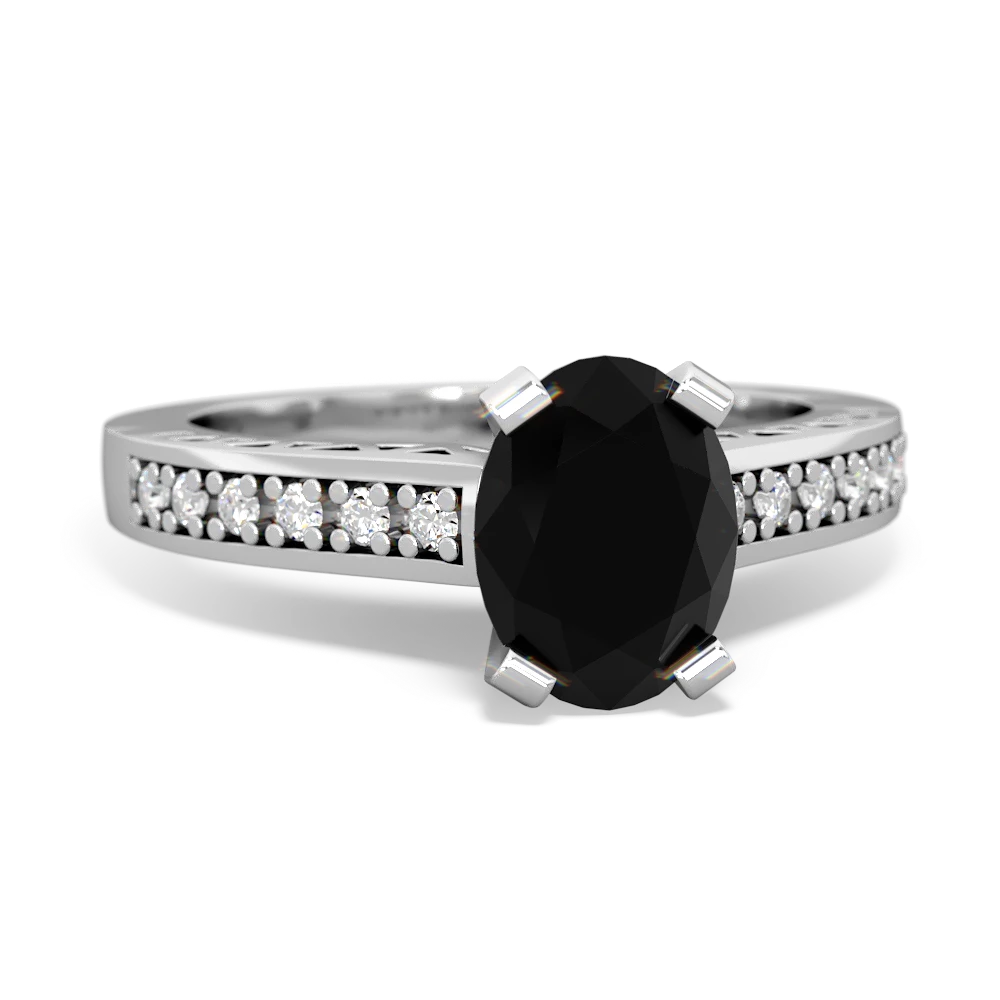 Onyx Art Deco Engagement 8X6mm Oval 14K White Gold ring R26358VL