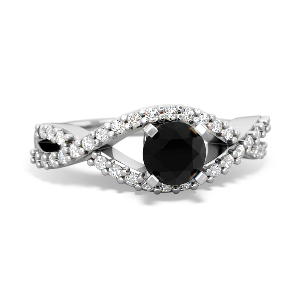 Onyx Diamond Twist 5Mm Round Engagment  14K White Gold ring R26405RD