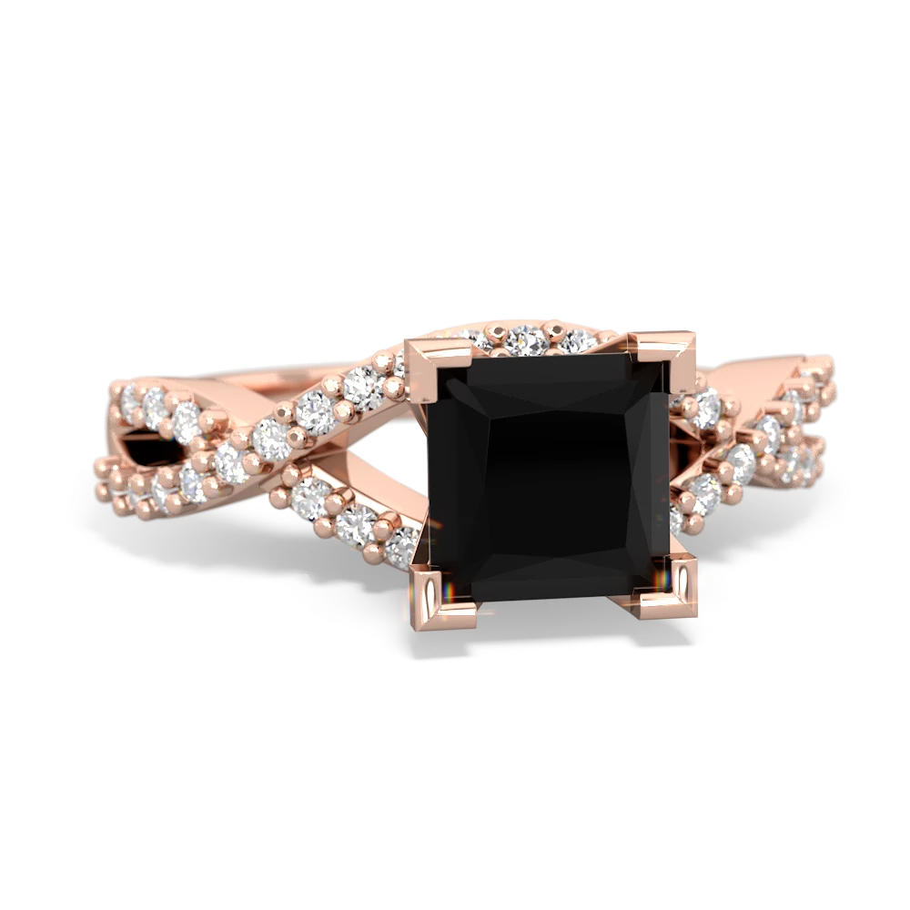 Onyx Diamond Twist 6Mm Princess Engagment  14K Rose Gold ring R26406SQ