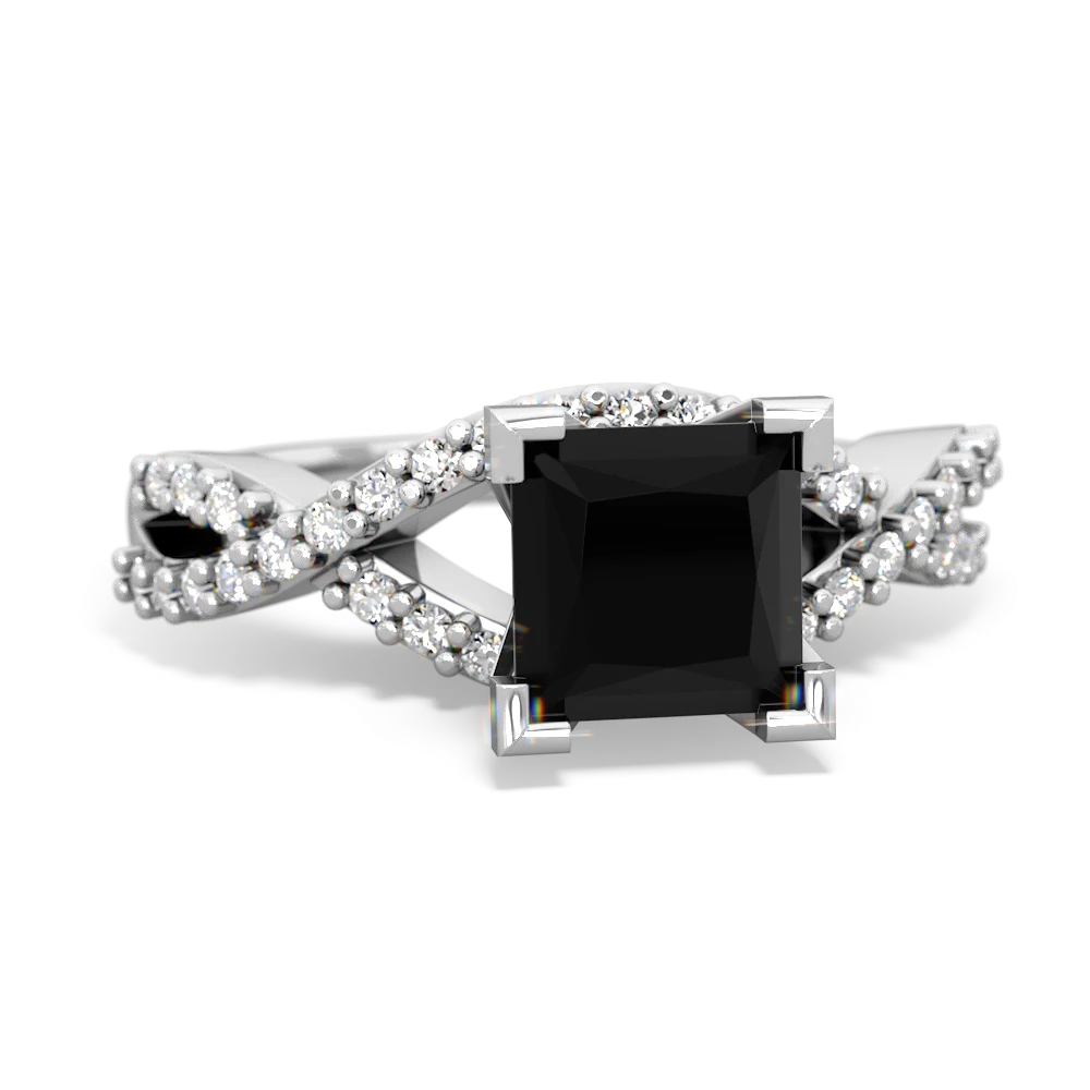 Onyx Diamond Twist 6Mm Princess Engagment  14K White Gold ring R26406SQ