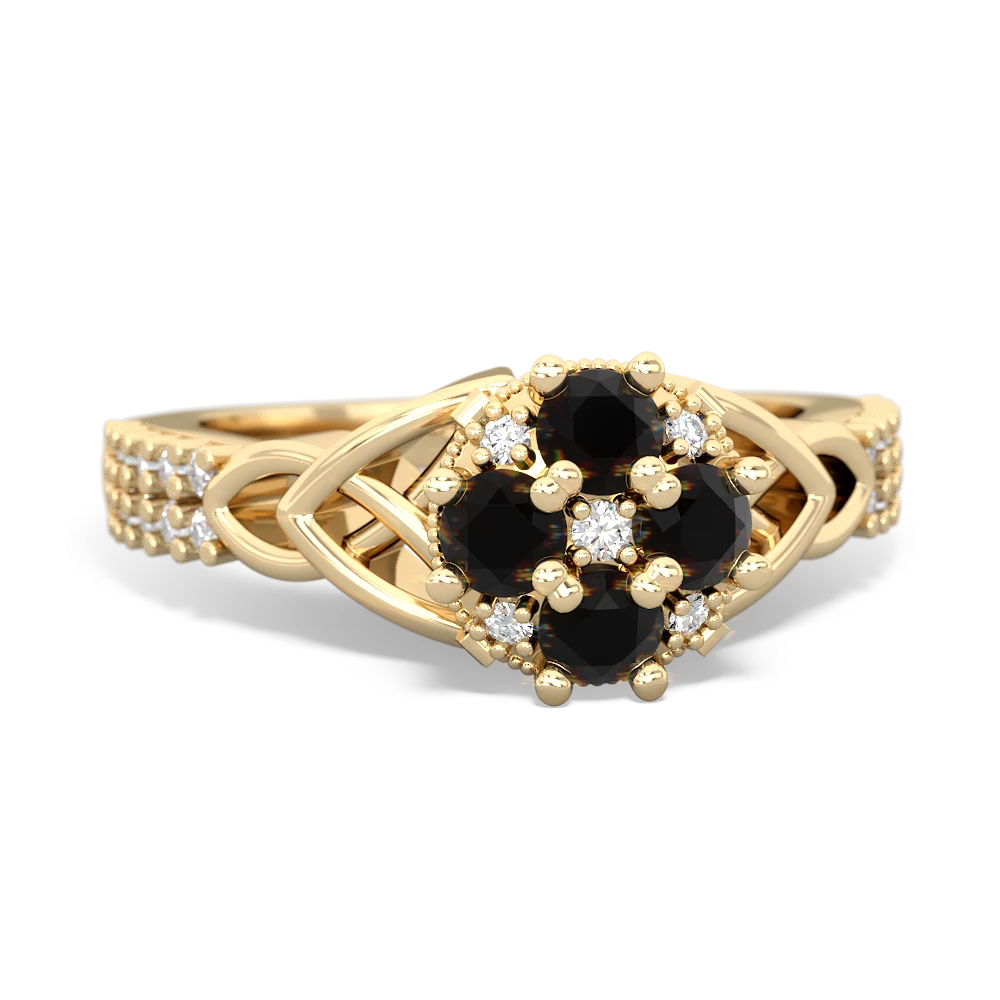 Onyx Celtic Knot Cluster Engagement 14K Yellow Gold ring R26443RD