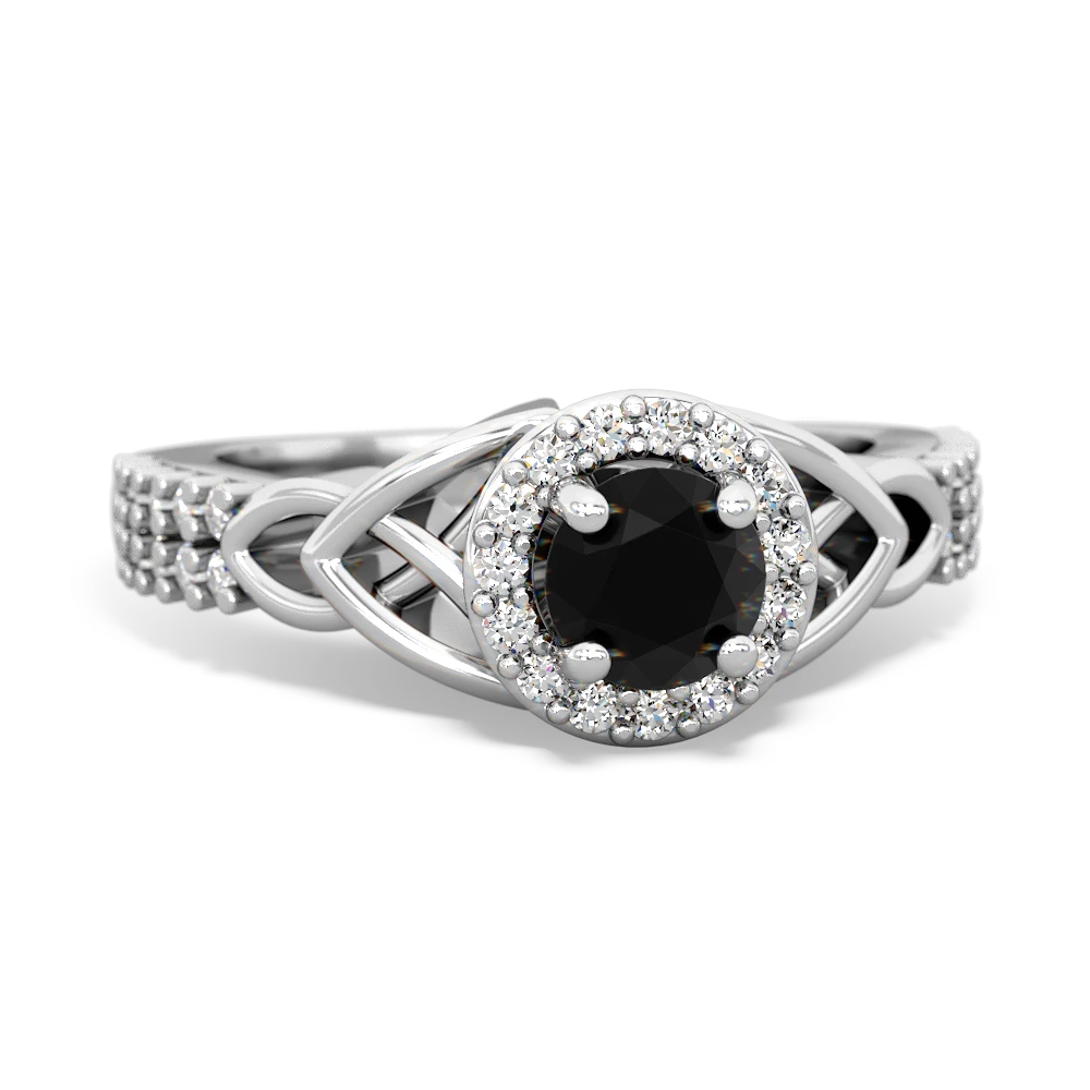 Onyx Celtic Knot Halo 14K White Gold ring R26445RH