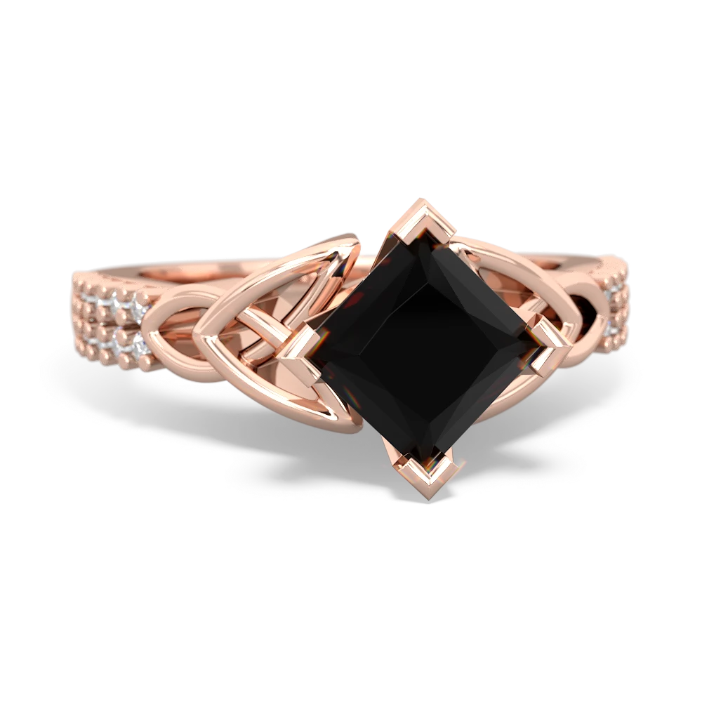 Onyx Celtic Knot 6Mm Princess Engagement 14K Rose Gold ring R26446SQ