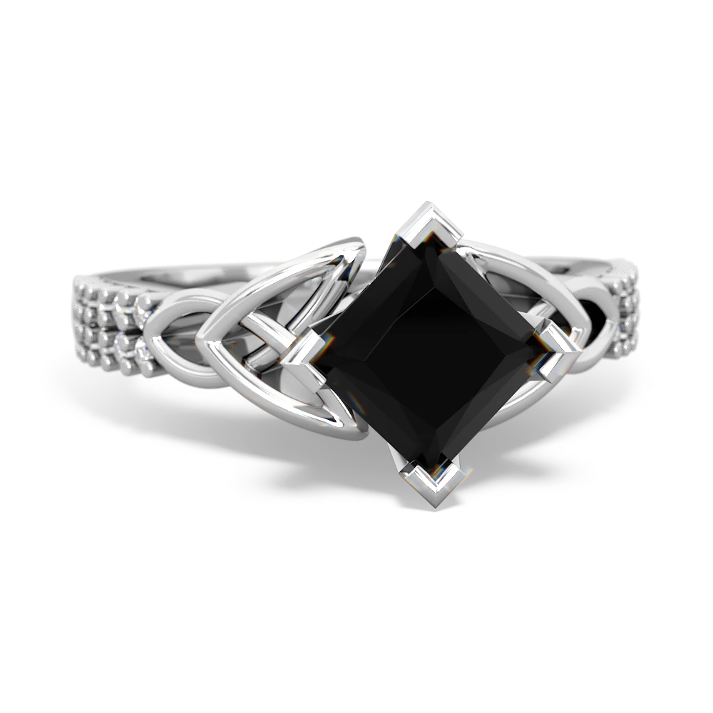 Onyx Celtic Knot 6Mm Princess Engagement 14K White Gold ring R26446SQ