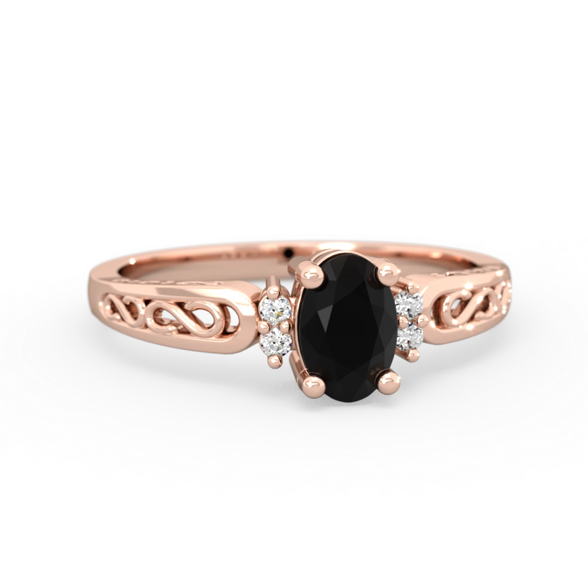 Onyx Filligree Scroll Oval 14K Rose Gold ring R0812
