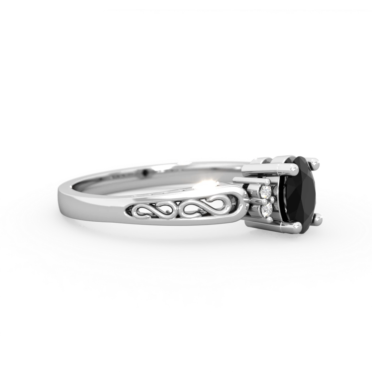 Onyx Filligree Scroll Oval 14K White Gold ring R0812