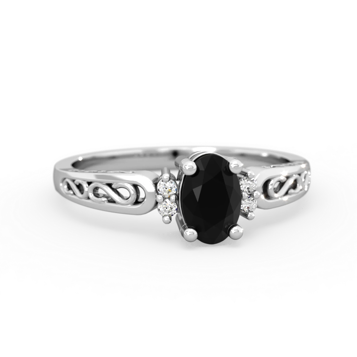 Onyx Filligree Scroll Oval 14K White Gold ring R0812