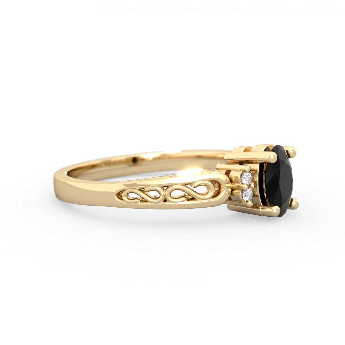 Onyx Filligree Scroll Oval 14K Yellow Gold ring R0812