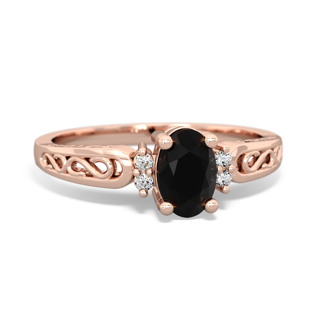 Onyx Filligree Scroll Oval 14K Rose Gold ring R0812