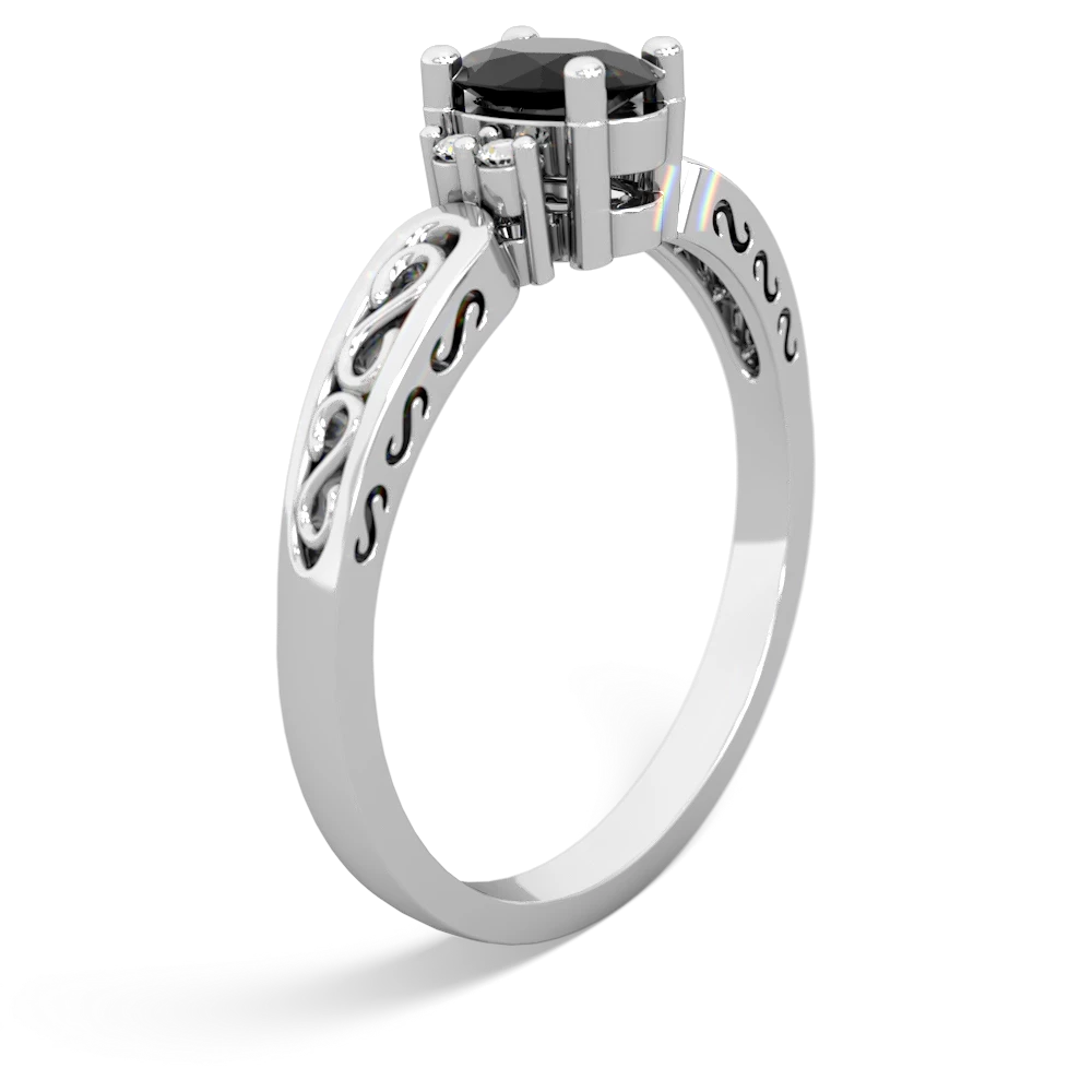 Onyx Filligree Scroll Oval 14K White Gold ring R0812