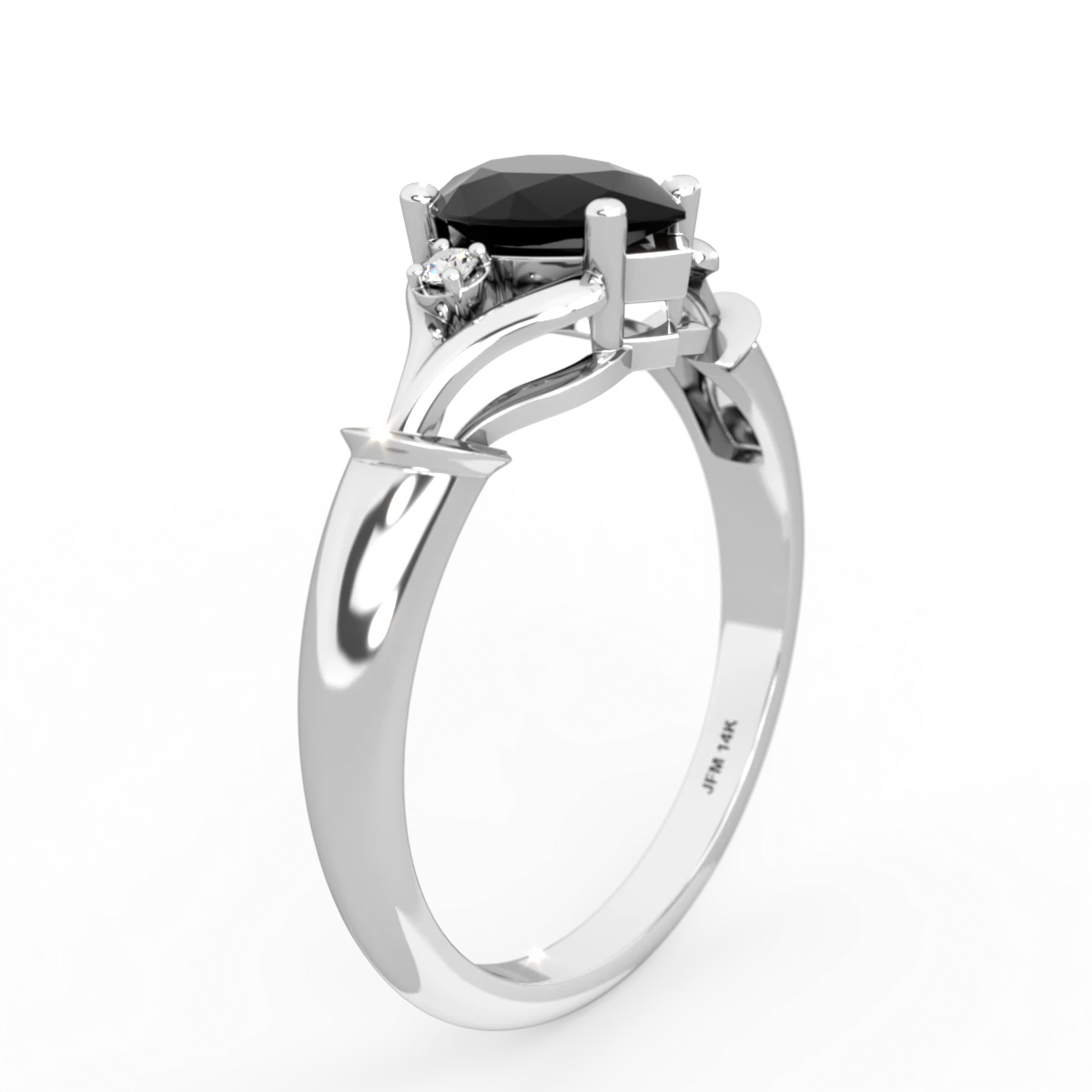 Onyx Precious Pear 14K White Gold ring R0826