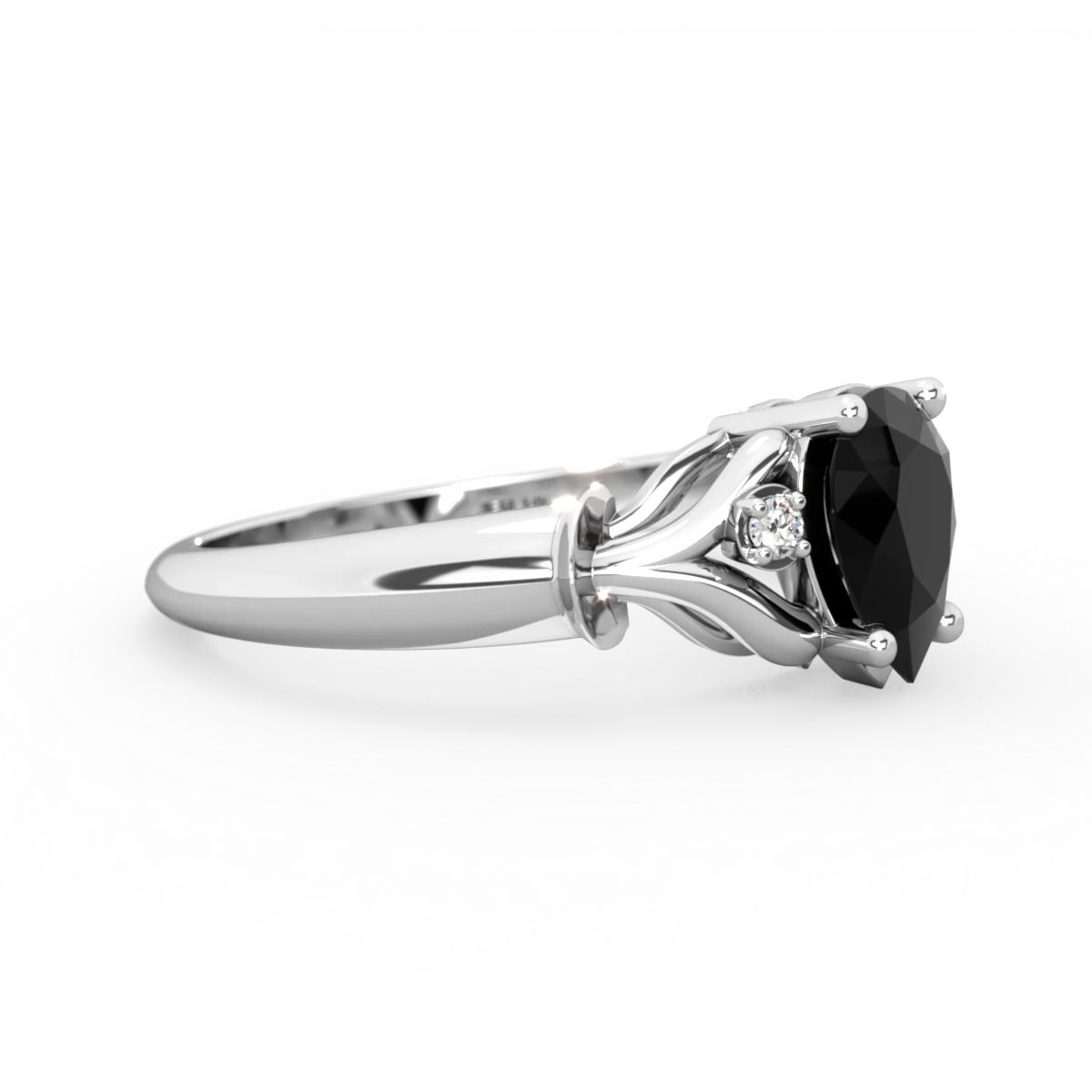 Onyx Precious Pear 14K White Gold ring R0826
