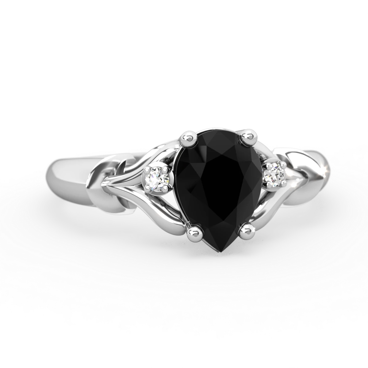 Onyx Precious Pear 14K White Gold ring R0826