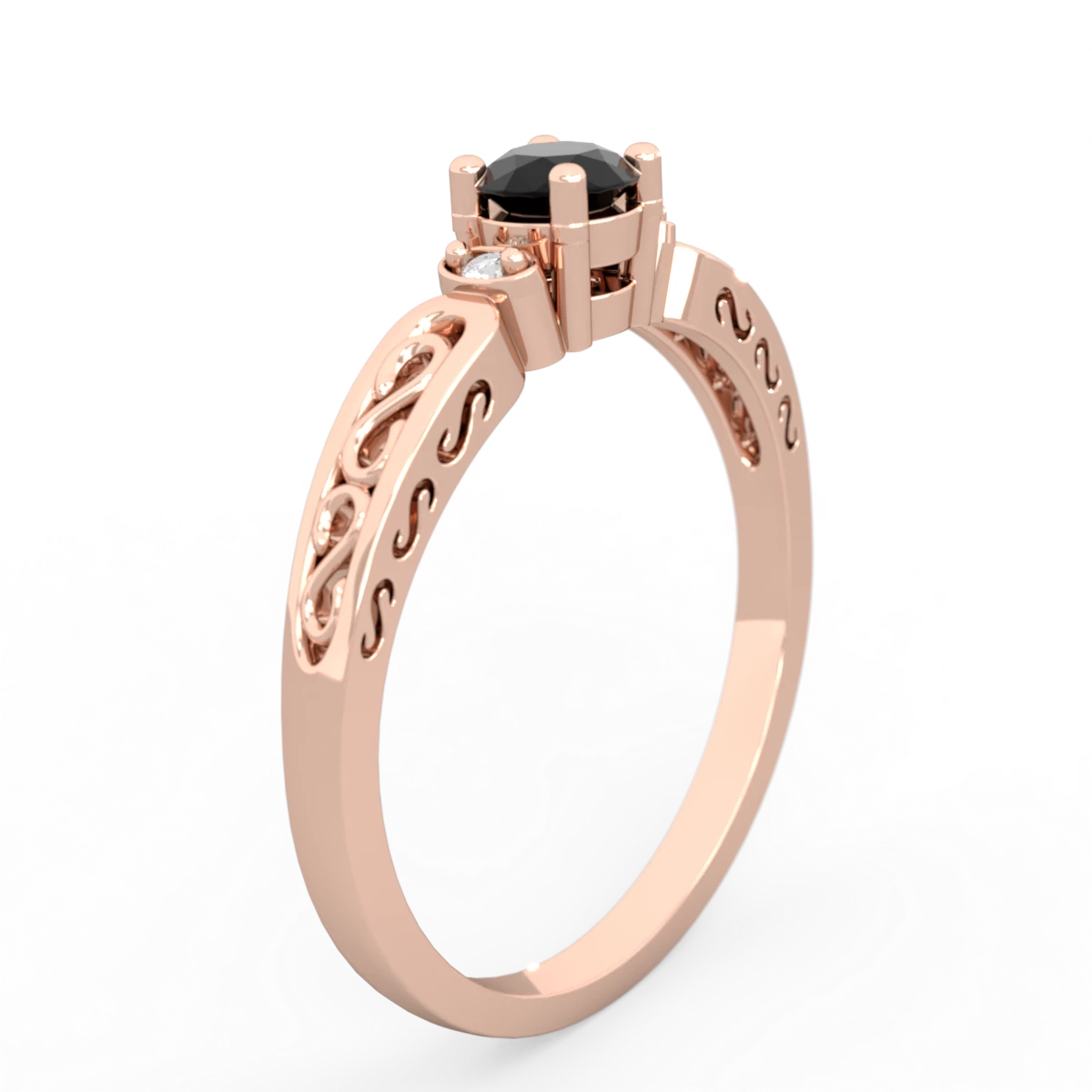 Onyx Filligree Scroll Round 14K Rose Gold ring R0829